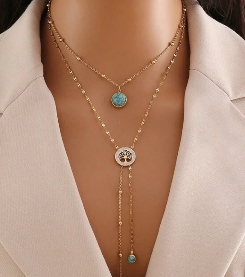 Collier double chaîne en acier inoxydable