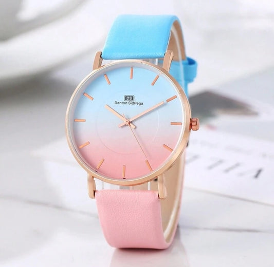 Montre bicolore pour femme bleu et rose