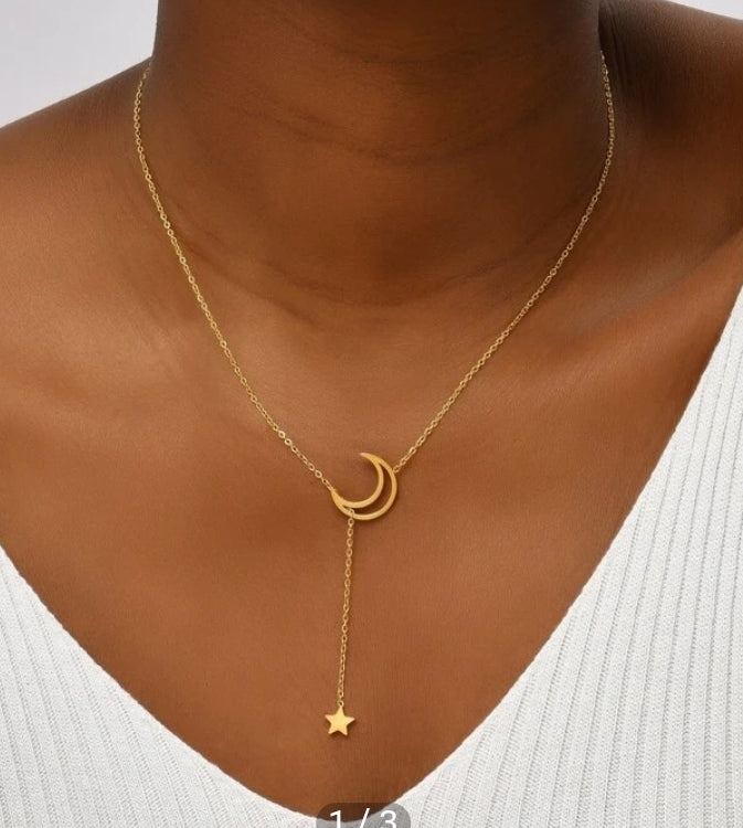 Collier en acier inoxydable avec une Lune fluide et Frange d'étoile